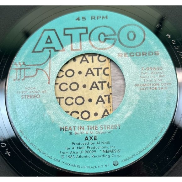 Axe The Heat in the Street 45 Rock Promo Atco 7-99850 Stereo 1983 Nemesis - Picture 2 of 4